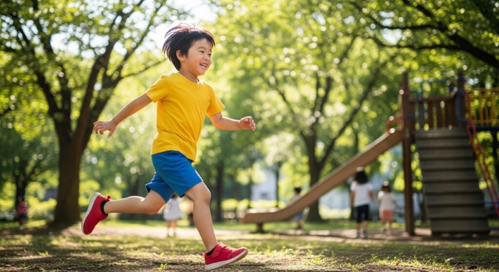 公園で全身運動をする子ども
